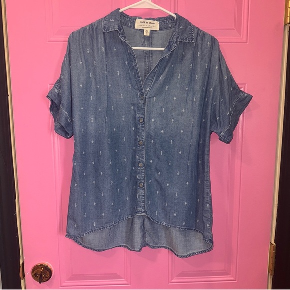 Anthropologie Tops - Anthropologie Blue Button Down‎ Shirt with Notched Collar
